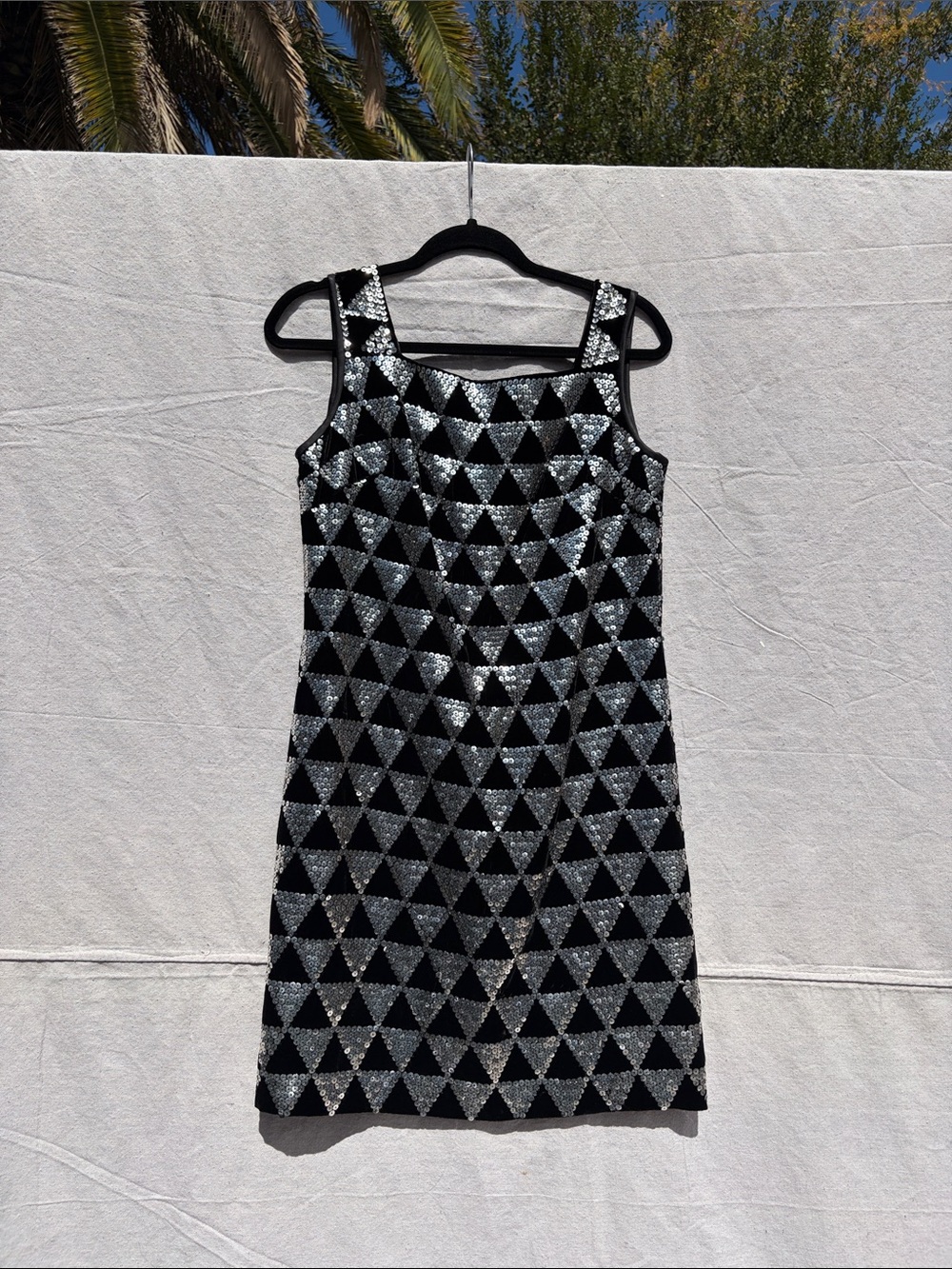 Black & Silver Sequin Geometric Sleeveless Dress